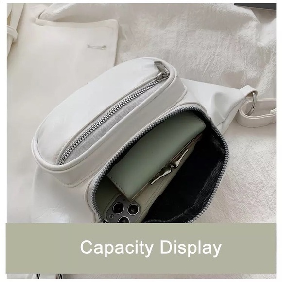 Fanny pack bag crossbody waist adjustable 2 pocket zipper chain bags white black - Picture 11 of 13